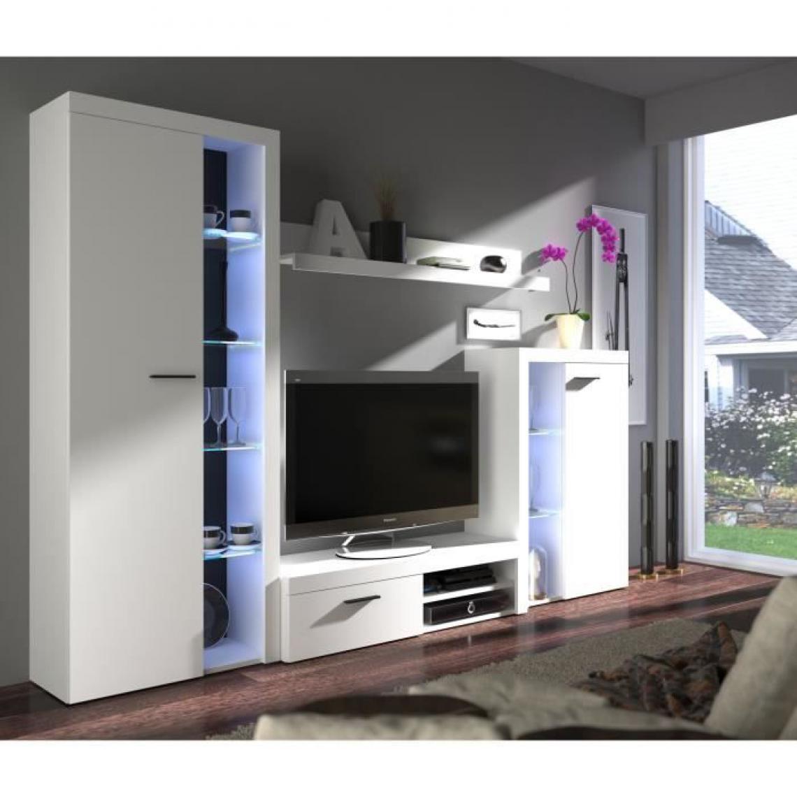 Cstore - CSTORE - meuble tv - contemporain - panneaux de particules et verre - blanc mat - l 120 cm - rumba - Meubles TV, Hi-Fi