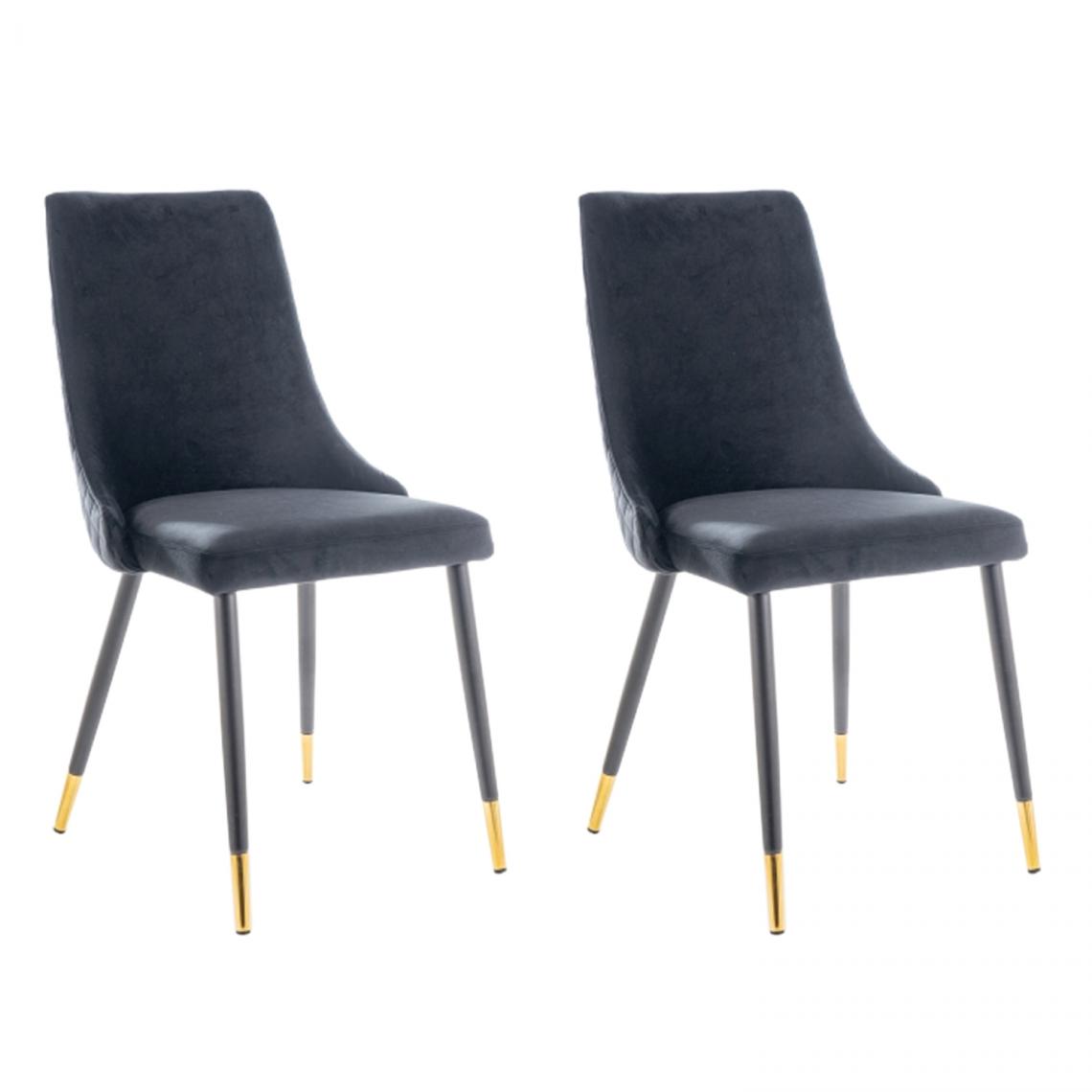 Hucoco - PIANO - Lot de 2 chaises élégantee avec coutures - Style glamour - 92x45x44 cm - Tissu velouté - Noir - Chaises