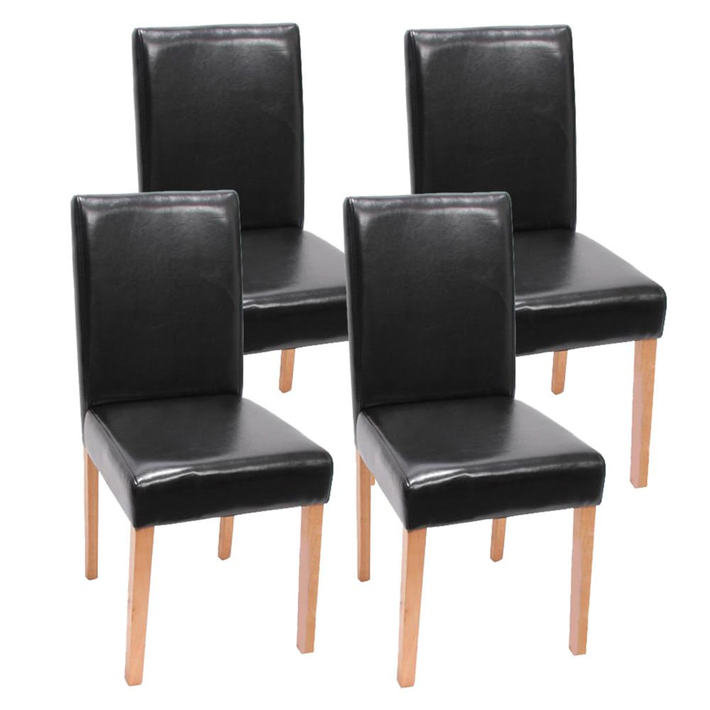 Mendler - Lot de 4 chaises de séjour Littau, simili-cuir, noir, pieds clairs - Chaises