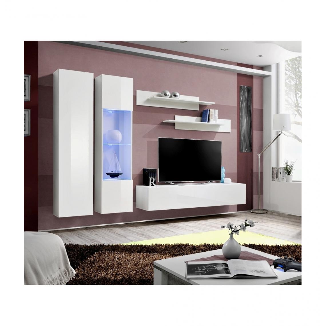 Ac-Deco - Ensemble meuble TV mural - Fly V - 260 cm x 190 cm x 40 cm - Blanc - Meubles TV, Hi-Fi