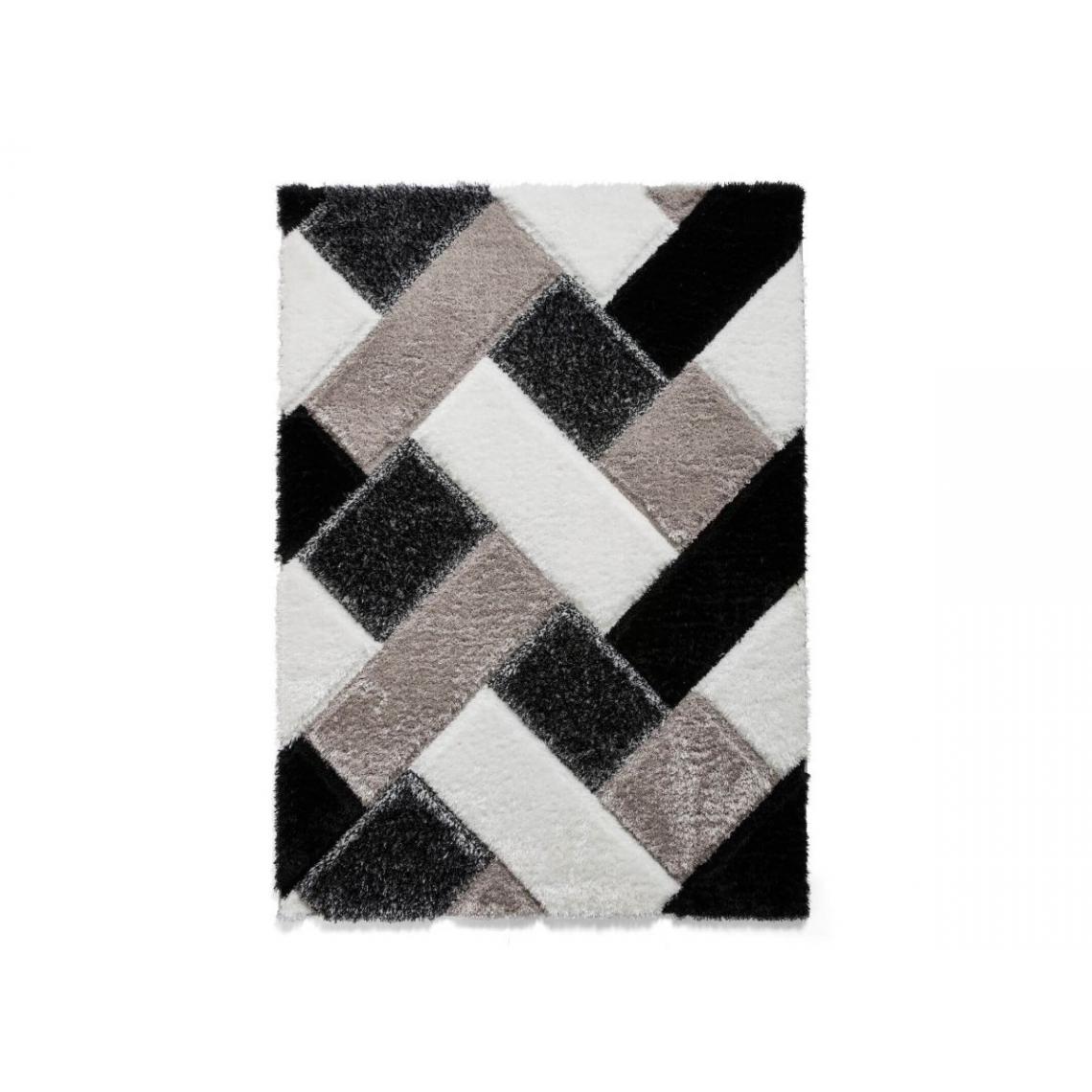 Bobochic - BOBOCHIC Tapis poil shaggy rectangulaire AMANDA motif graphique Noir + Blanc 120x170 - Tapis