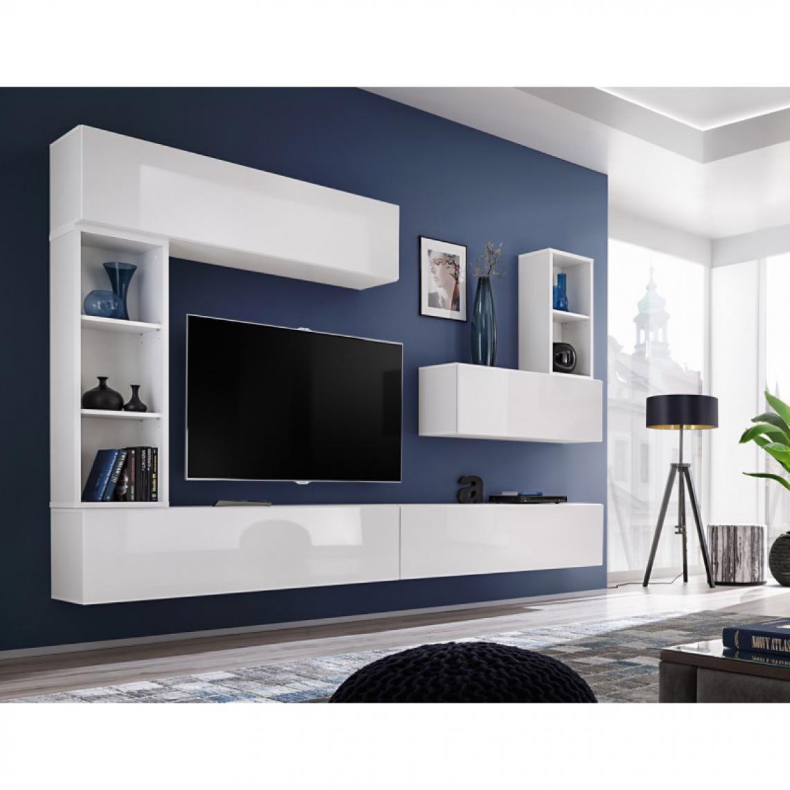 Ac-Deco - Meuble TV Mural Design Blox I 280cm Blanc - Meubles TV, Hi-Fi