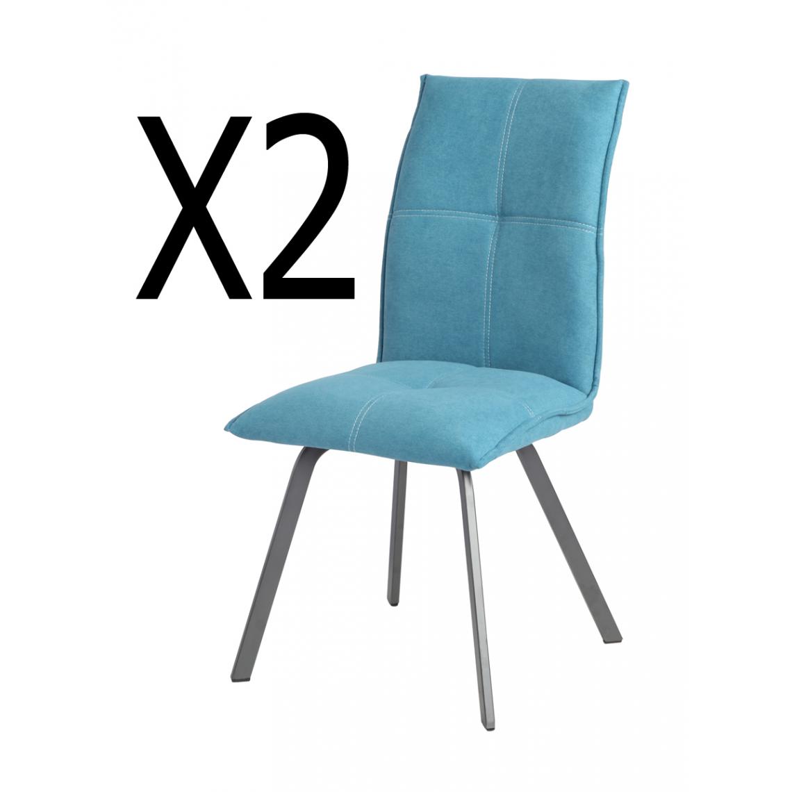 Pegane - Lot de 2 chaises coloris bleu en tissu - L.45 x P.64 x Ht.95 x Ht Ass. 48 cm - Chaises