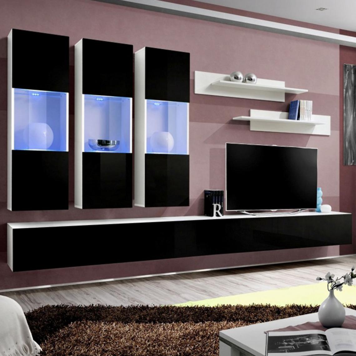 Ac-Deco - Meuble TV Mural Design Fly II 320cm Noir & Blanc - Meubles TV, Hi-Fi