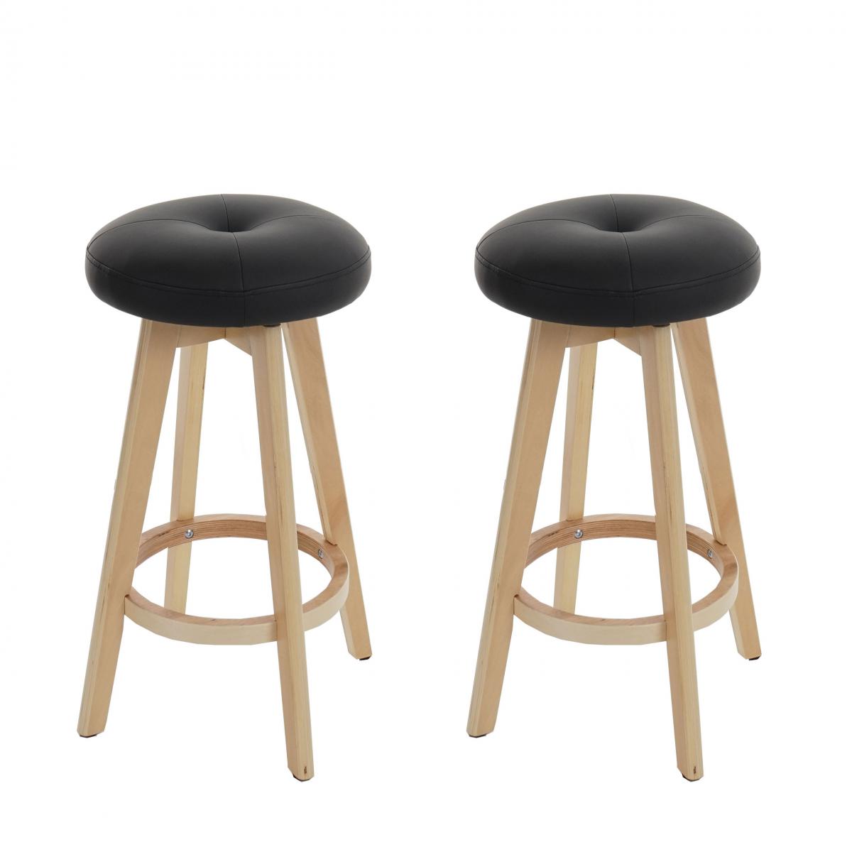 Mendler - 2x tabouret de bar Navan, chaise de comptoir, bois, similicuir, rotatif ~ noir, pieds clairs - Tabourets