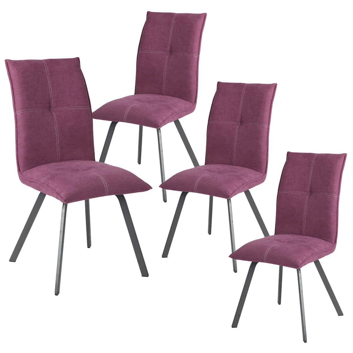 Altobuy - BISPO - Lot de 4 Chaises Tissu Coloris Violet - Chaises