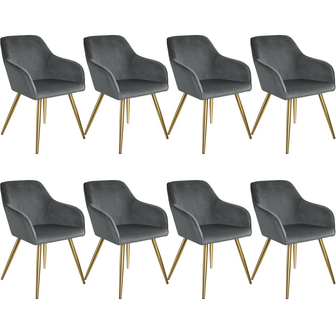 Tectake - 8 Chaises MARILYN Effet Velours Style Scandinave - gris foncé/or - Chaises