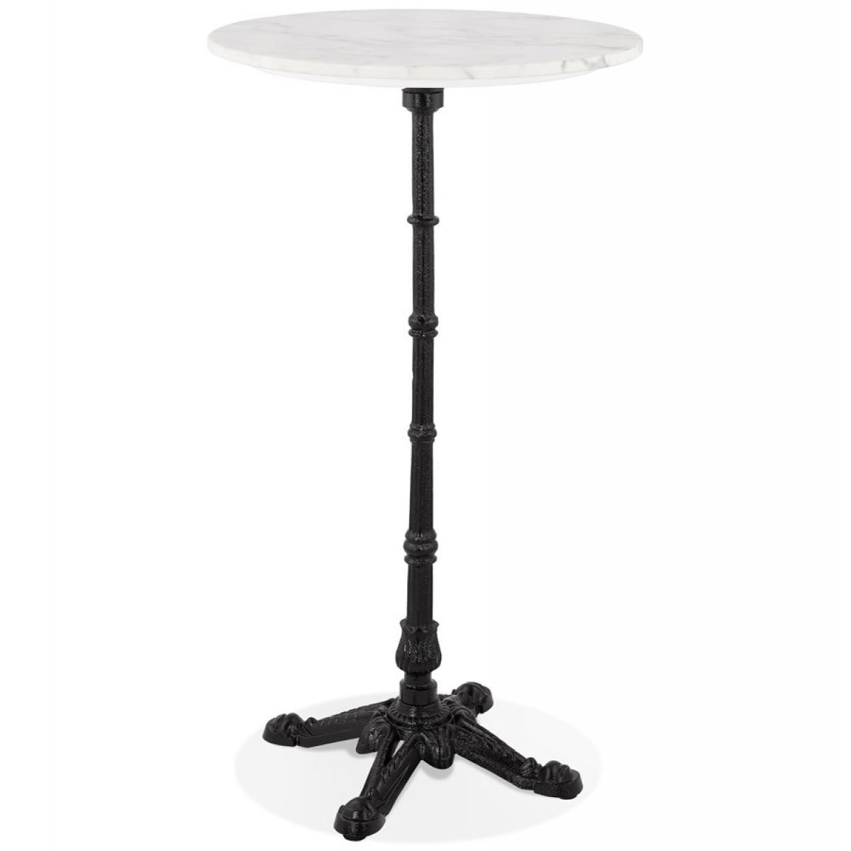 Alterego - Table haute ronde 'DOMY ROUND' style rustique en pierre blanche effet marbre - 60x60 cm - Tables à manger