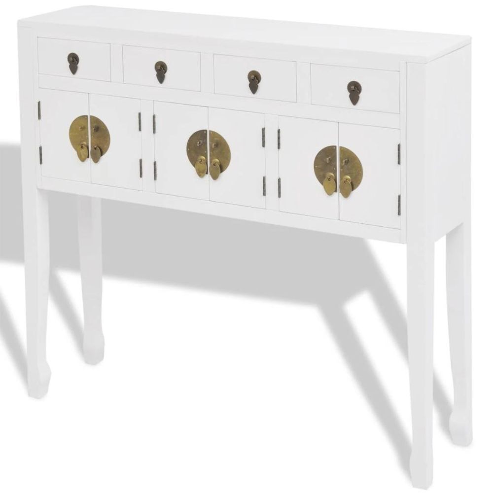 Helloshop26 - Buffet bahut armoire console meuble de rangement en style chinois en bois massif blanc 4402004 - Consoles