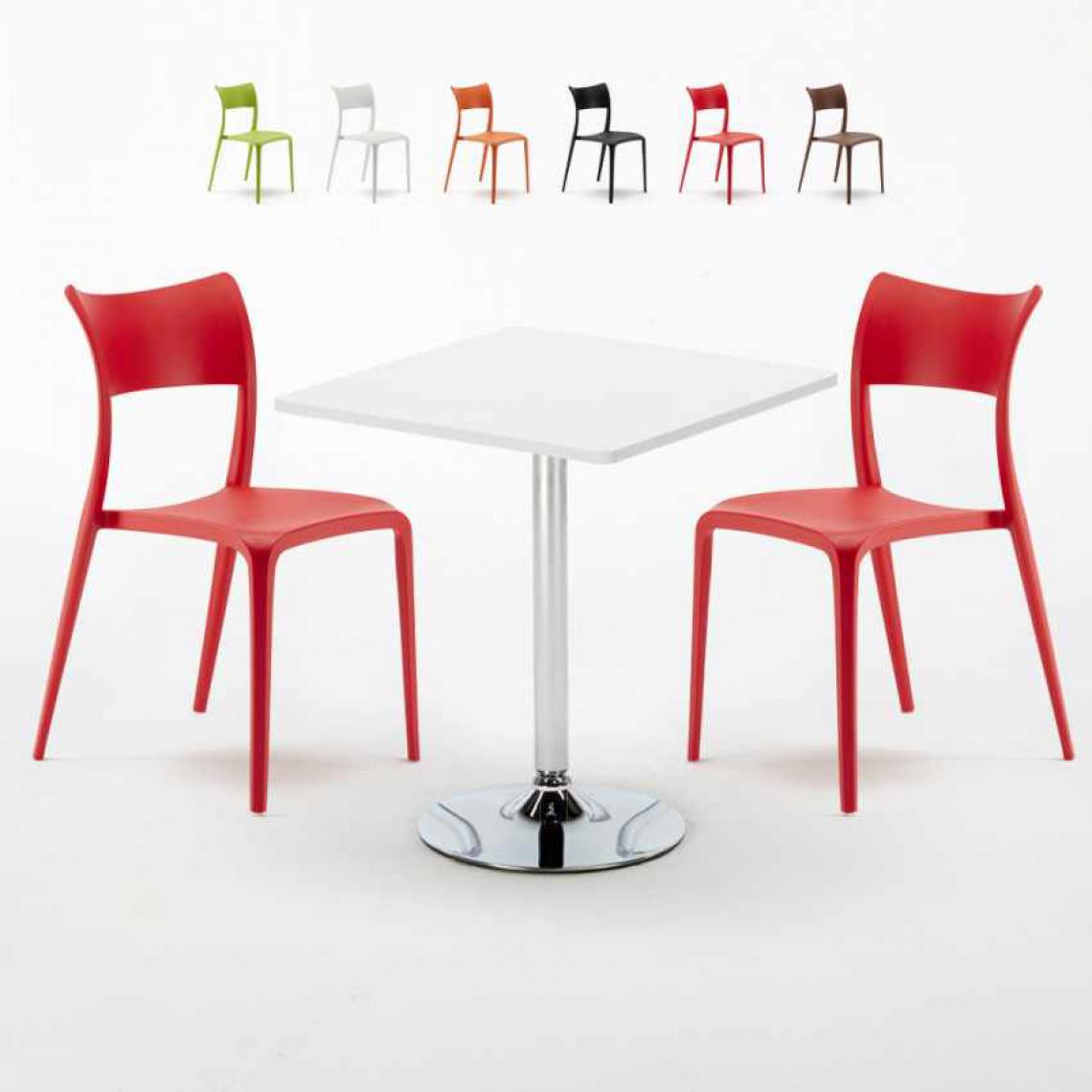 Ahd Amazing Home Design - Table Carrée Blanche 70x70cm Avec 2 Chaises Colorées Set Intérieur Bar Café Parisienne Cocktail, Couleur: Rouge - Tables à manger