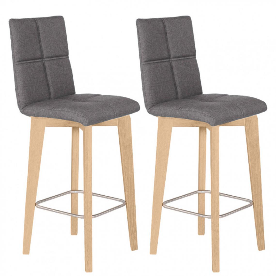 Meubletmoi - Lot de 2 chaises de bar tissu gris anthracite piètement chêne - LEO - Tabourets
