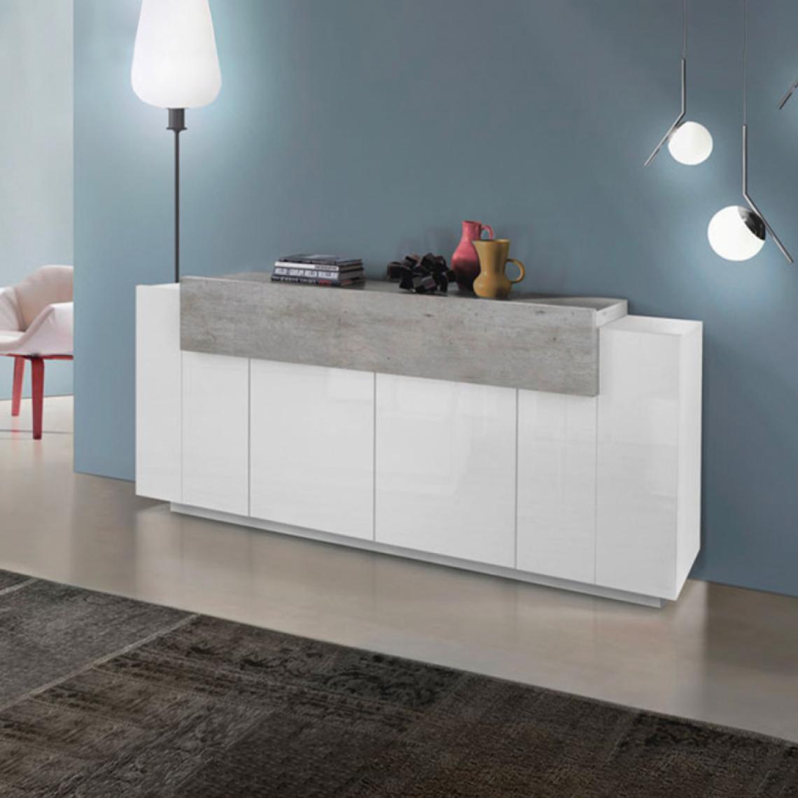 Ahd Amazing Home Design - Buffet Salon Moderne 200cm 4 Compartiments Blanc Gris Corona Side - Meubles TV, Hi-Fi