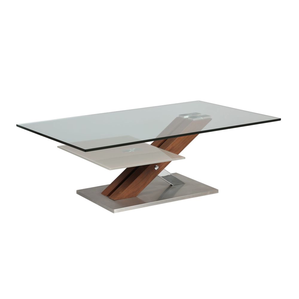 marque generique - Table basse rectangulaire socle en acier et 2 plateaux en verre trempé - Meubles TV, Hi-Fi