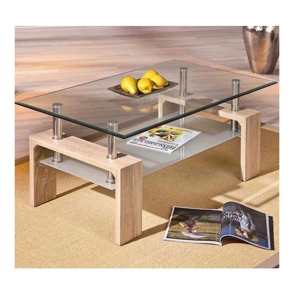 Nouvomeuble - Table basse verre et couleur chêne clair ALINE - Tables basses