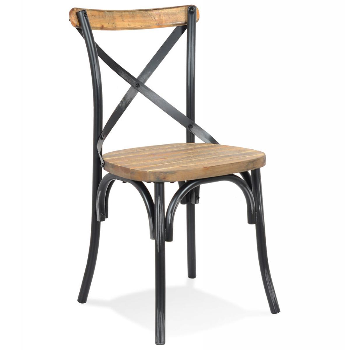 Alterego - Chaise de cuisine 'RANCH' en bois finition Noyer effet vieilli noir - Chaises