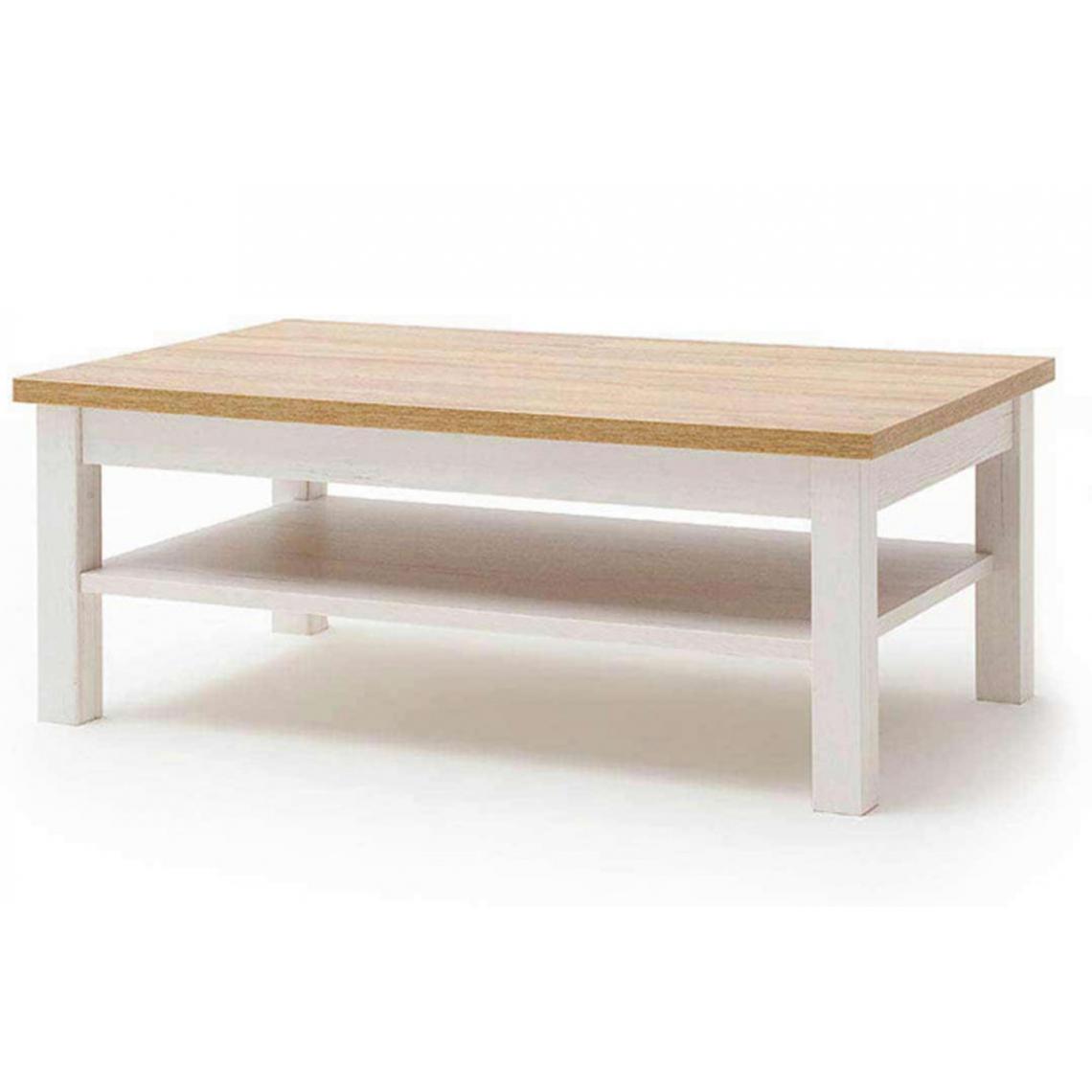 Pegane - Table basse avec rangements en bois coloris blanc / chêne - L.114 x H.46 x P.70 cm - Tables basses