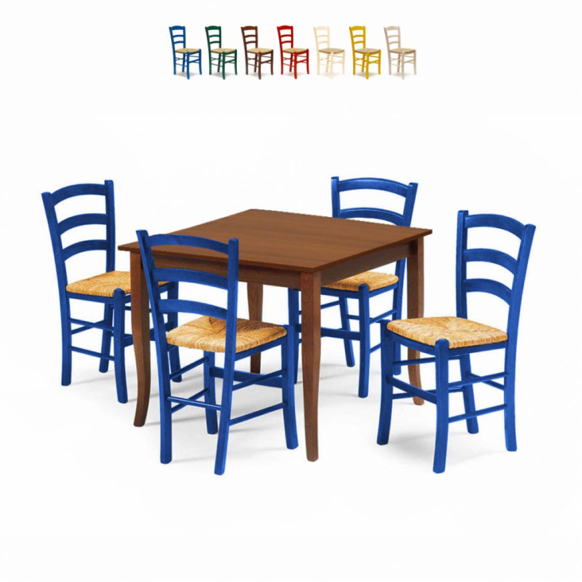 Ahd Amazing Home Design - Set 4 chaises et table carrée intérieur cuisine bar bois Rusty, Couleur: Turquoise - Tables à manger