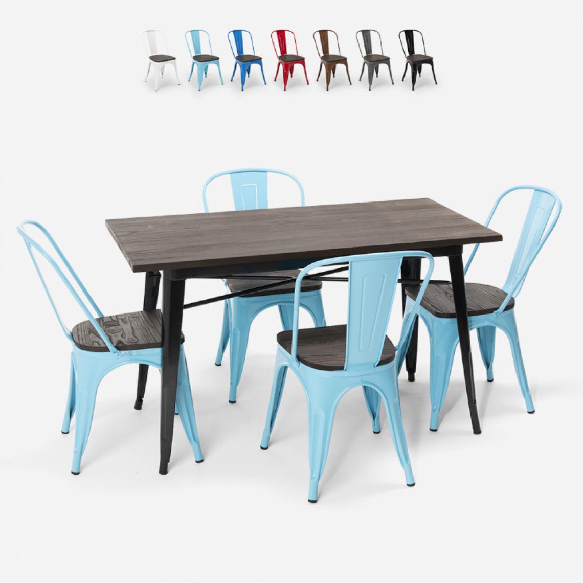 Ahd Amazing Home Design - Set de table rectangulaire 120 x 60 avec 4 chaises en acier de style industriel Tolix et bois Ralph, Couleur: Turquoise - Tables à manger