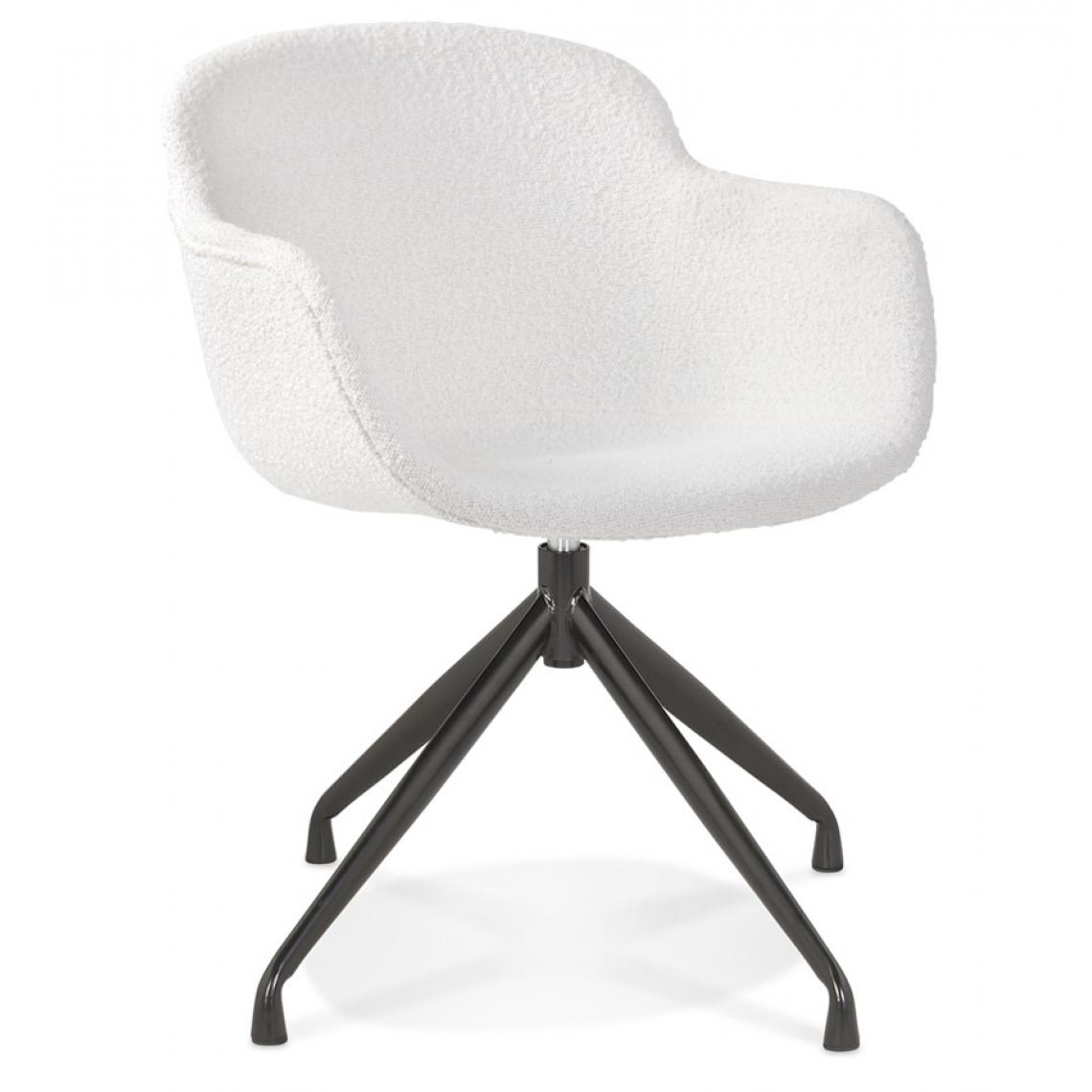 Alterego - Chaise pivotante avec accoudoirs 'NOCTURN' en tissu bouclé blanc et métal noir - Chaises