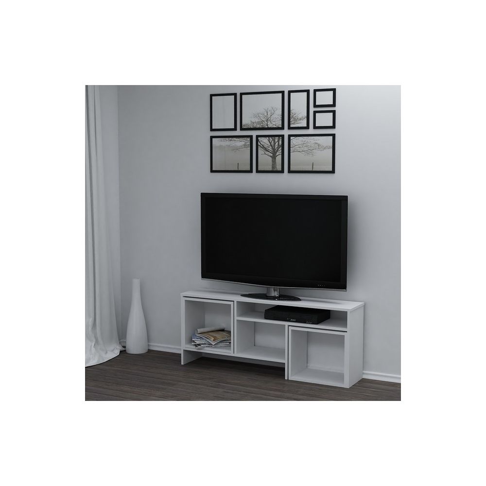 Homemania - HOMEMANIA Kasa Meuble TV avec table basse, portes, étagères - pour le salon -Blanc en Bois, 141 x 29,5 x 57cm, - Meubles TV, Hi-Fi