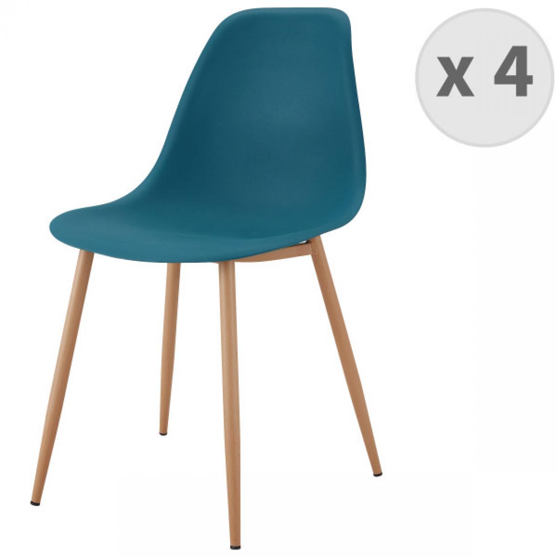 Moloo - ESTER-Chaises scandinaves bleu canard pieds métal bois (X4) - Chaises