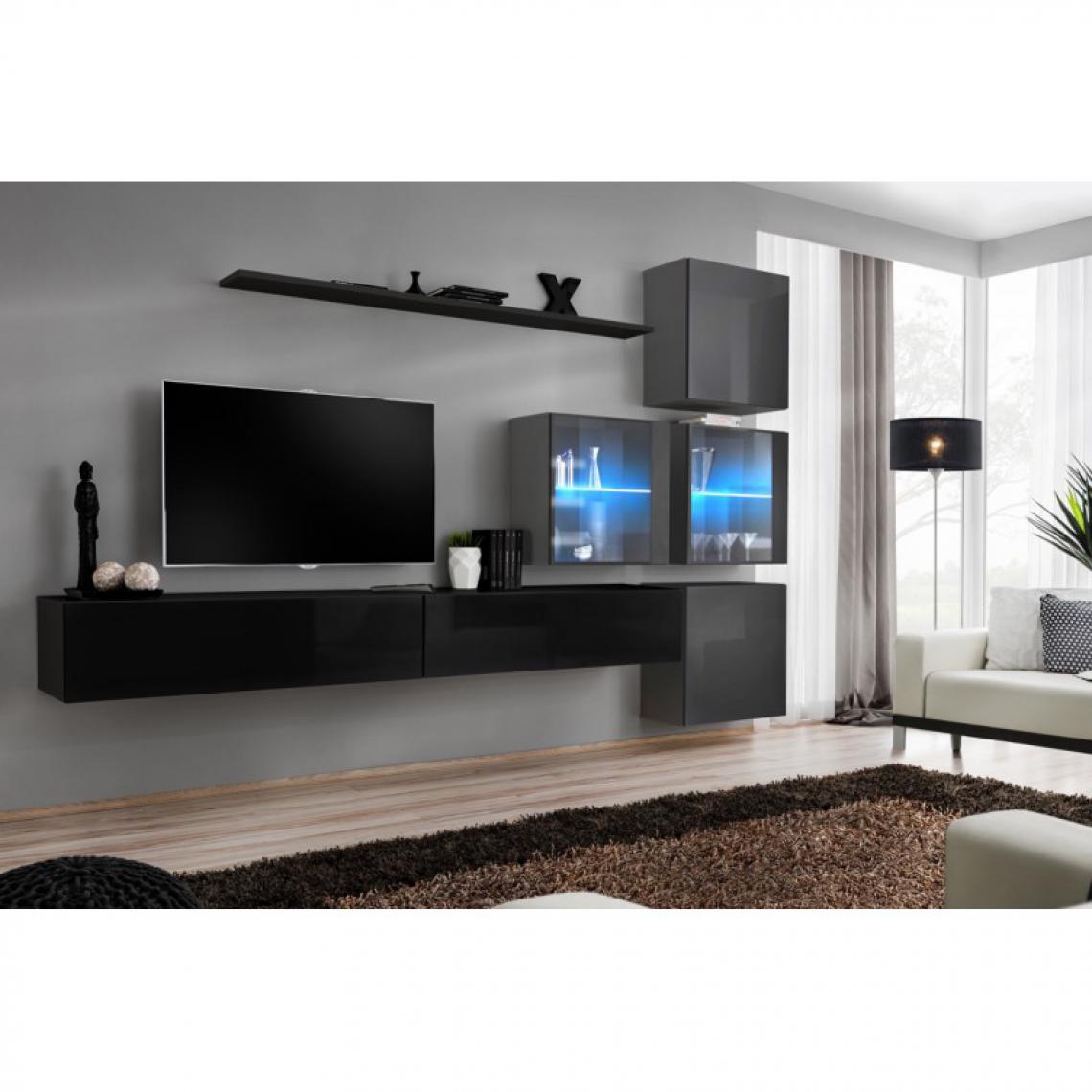Ac-Deco - Meuble TV Mural Design Switch XIX 310cm Noir & Gris - Meubles TV, Hi-Fi