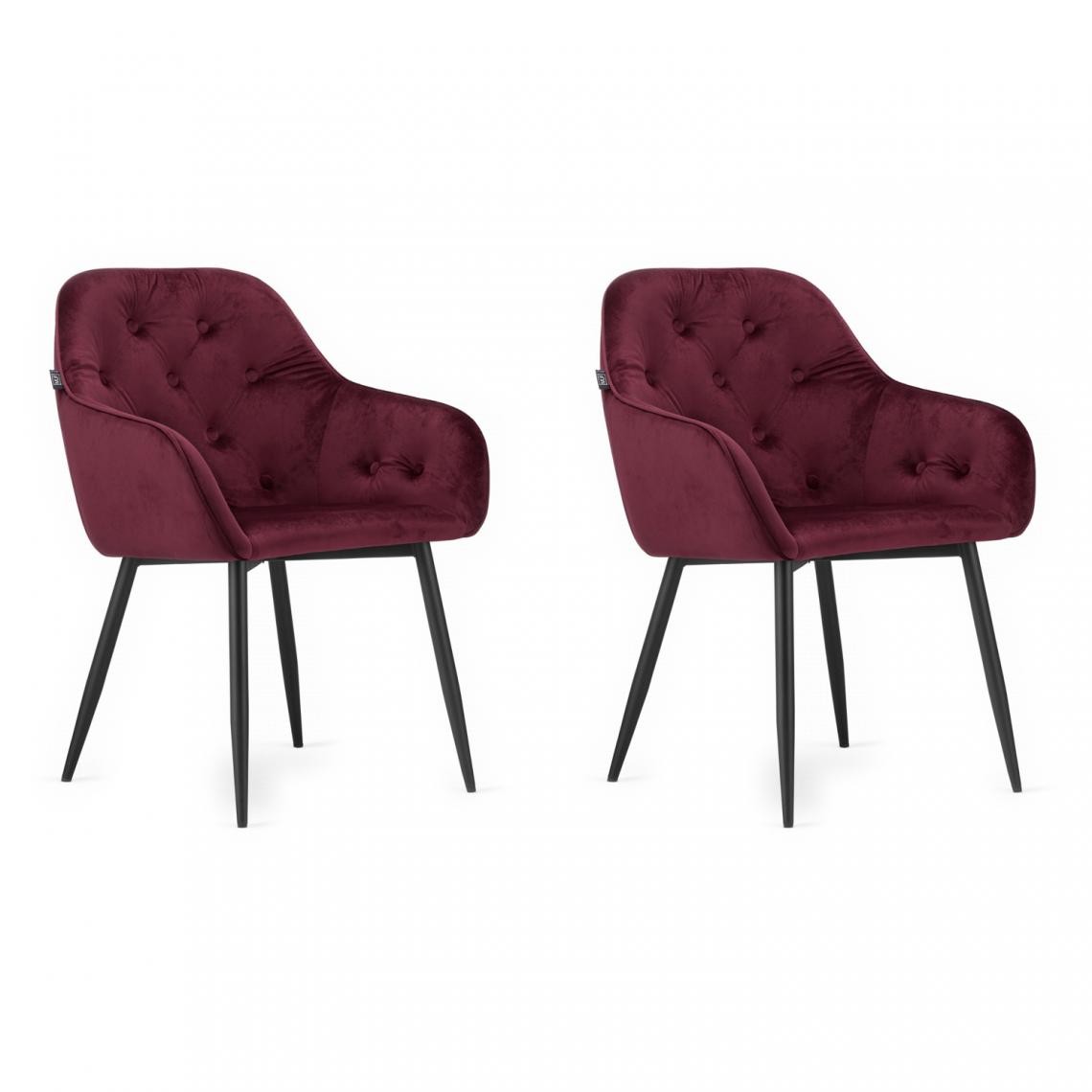 Hucoco - FORTO - Lot de 2 chaises style glamour salon/salle à manger - 81x55.5x61 cm - Fauteuil de table en velours - Rouge - Chaises
