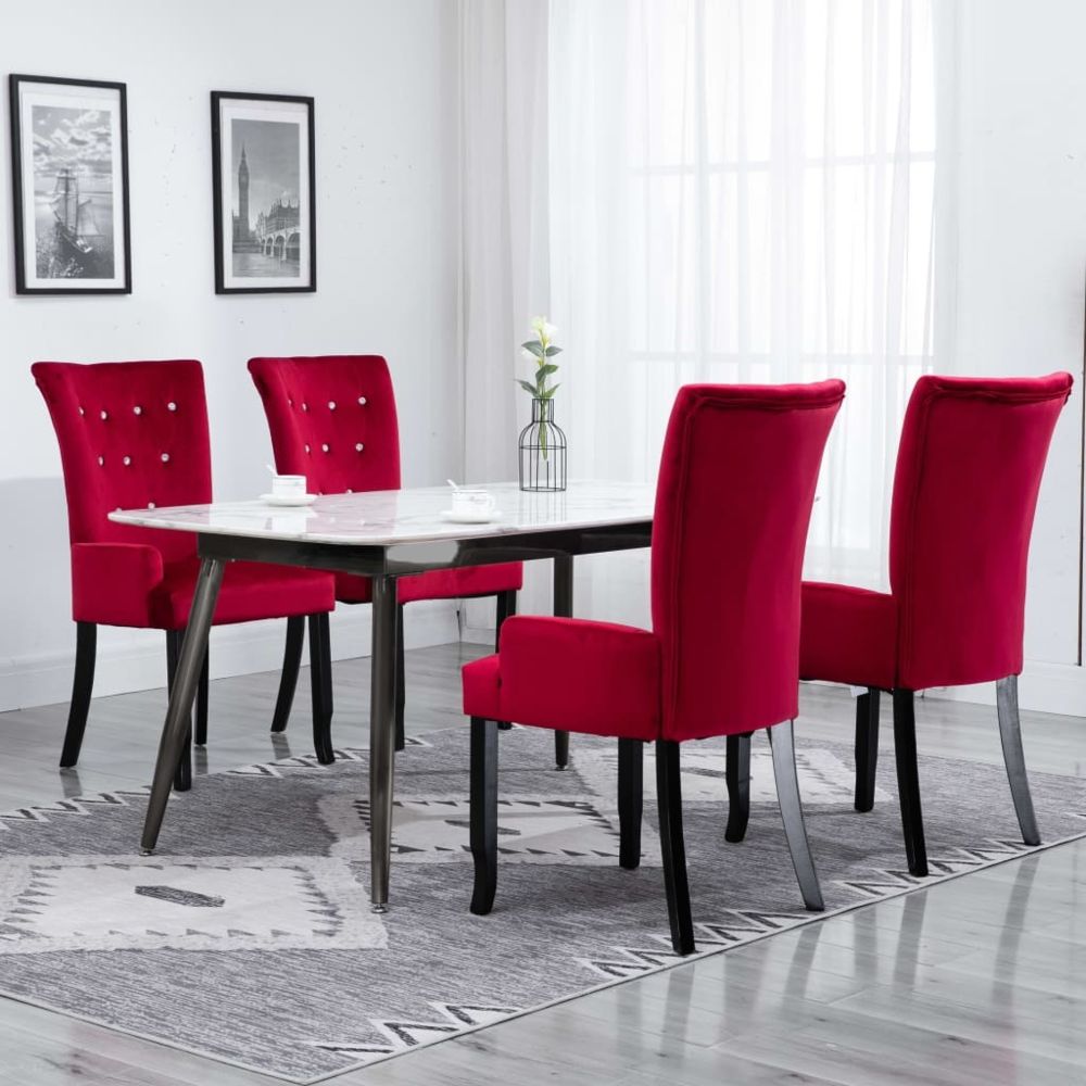 Uco - UCO Chaise de salle à manger avec accoudoirs 4 pcs Rouge Velours - Chaises