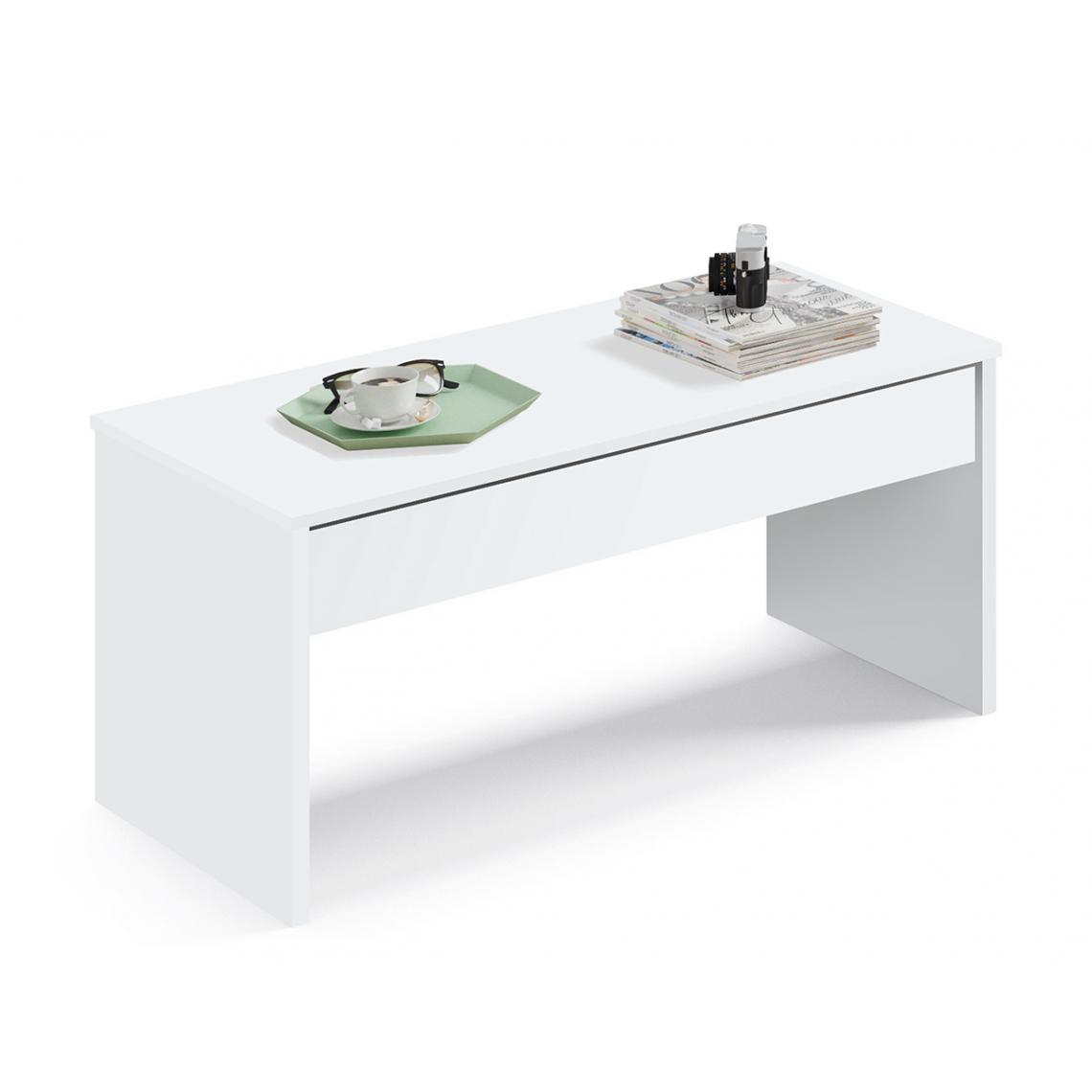 Pegane - Table basse relevable coloris blanc - Hauteur 47-58 x Longueur 100 x Profondeur 50 cm - Tables basses