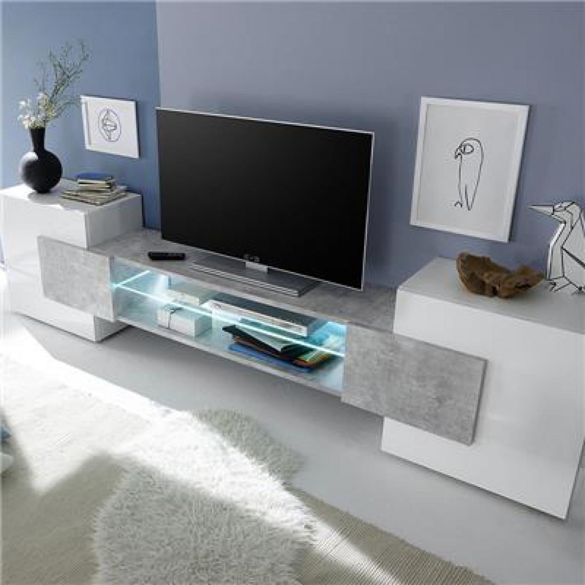Nouvomeuble - Meuble tv design blanc et effet béton LUXOR 2 - Meubles TV, Hi-Fi