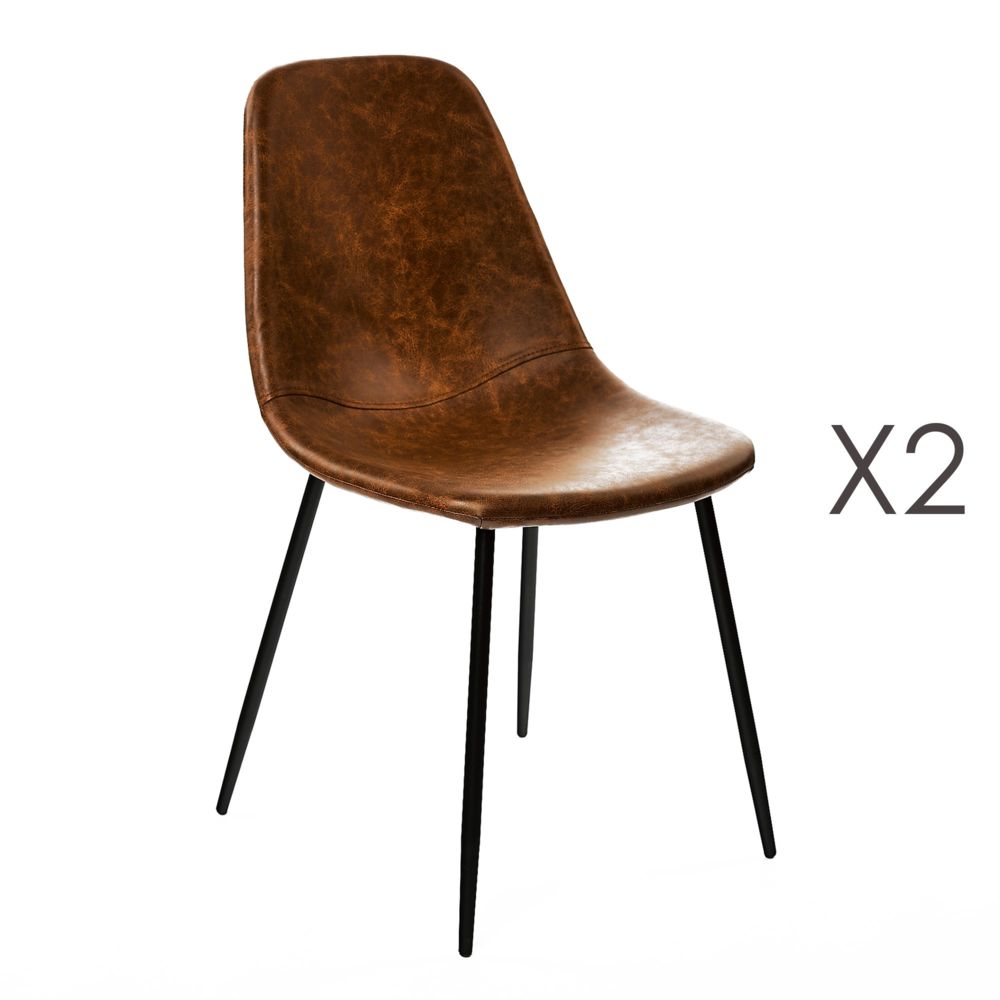 marque generique - Lot de 2 chaises en cuir et pieds métal camel - Chaises