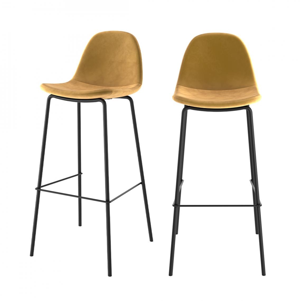 Rendez Vous Deco - Chaise de bar Henrik en velours jaune 75 cm (lot de 2) - Tabourets