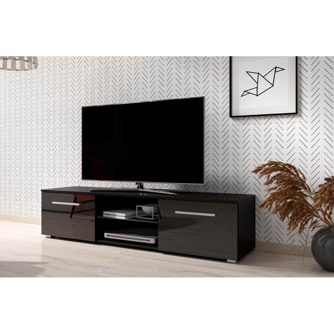 Pegane - Meuble TV coloris noir mat / noir brillant - hauteur 36 x Longueur 140 x profondeur 40cm - Meubles TV, Hi-Fi