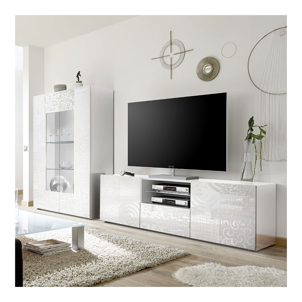 Kasalinea - Grand ensemble télé blanc laqué design NERINA - Meubles TV, Hi-Fi