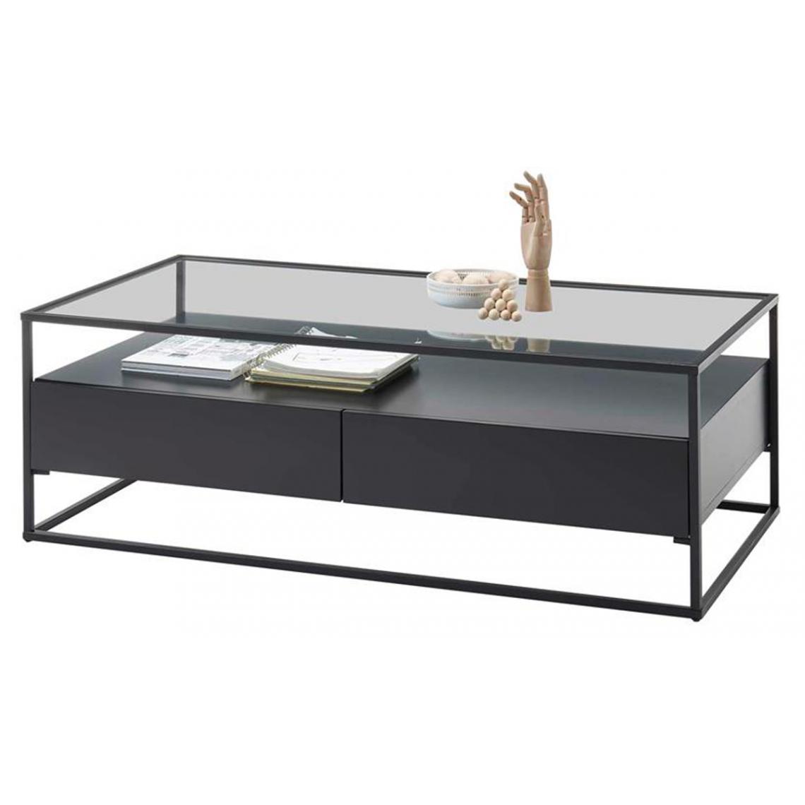 Pegane - Table basse avec rangements en bois et métal coloris noir mat - L.120 x H.40 x P.60 cm - Tables basses