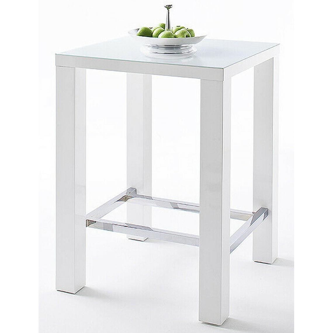 Pegane - Table de bar carée en métal verre blanc brillant - L.80 x H.107 x P.80 cm - Tables à manger