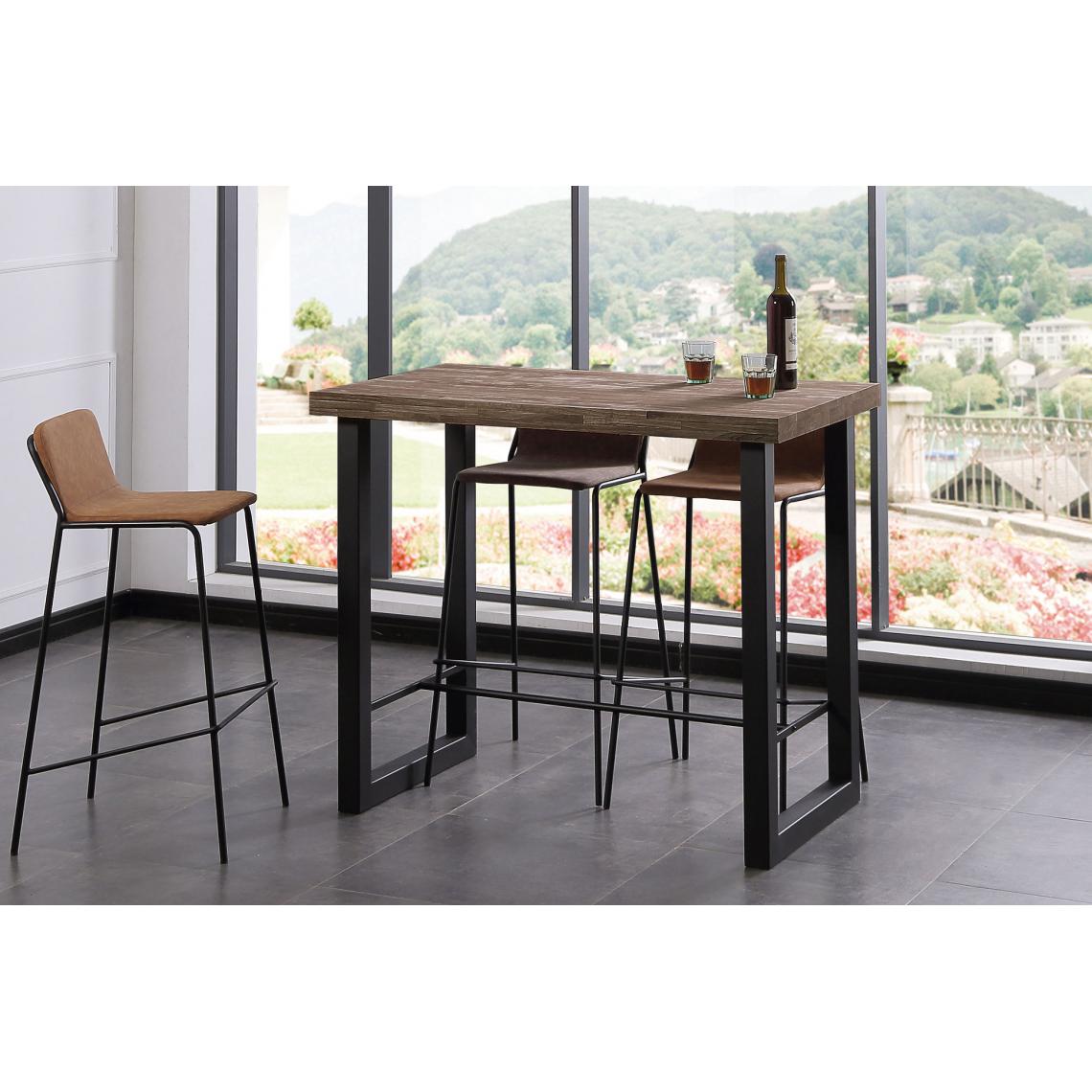Pegane - Table haute en bois coloris chêne américain / pieds noir - Longueur 120 x profondeur 70 x Hauteur 100 cm - Tables à manger