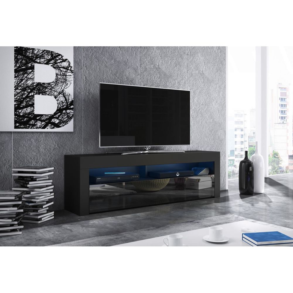 Vivaldi - VIVALDI Meuble TV - MEX 2 - 140 cm - noir mat / noir brillant +LED - style moderne - Meubles TV, Hi-Fi