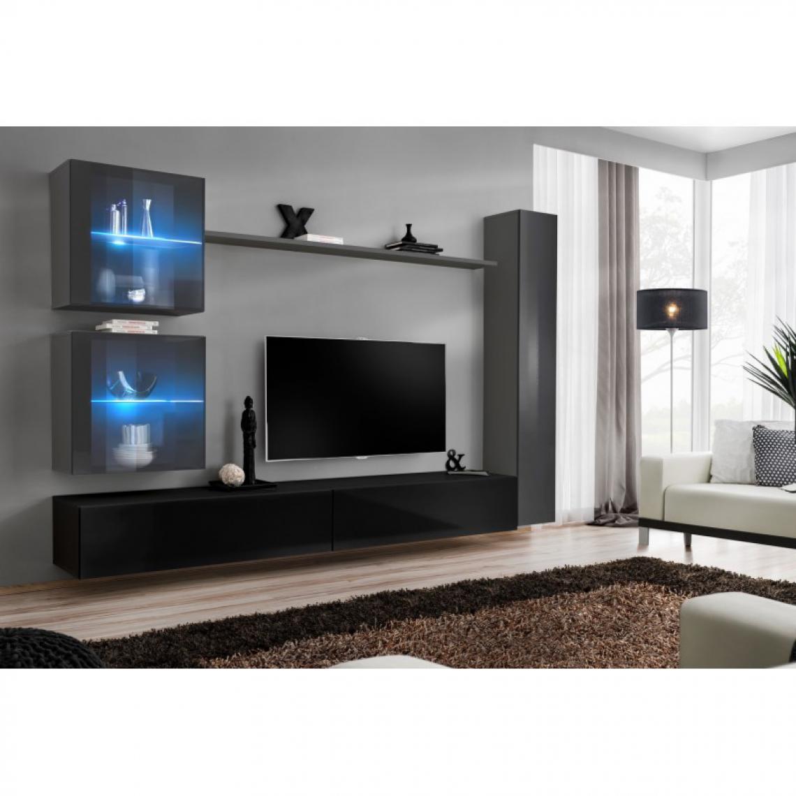 Ac-Deco - Meuble TV Mural Design Switch XVIII 280cm Noir & Gris - Meubles TV, Hi-Fi