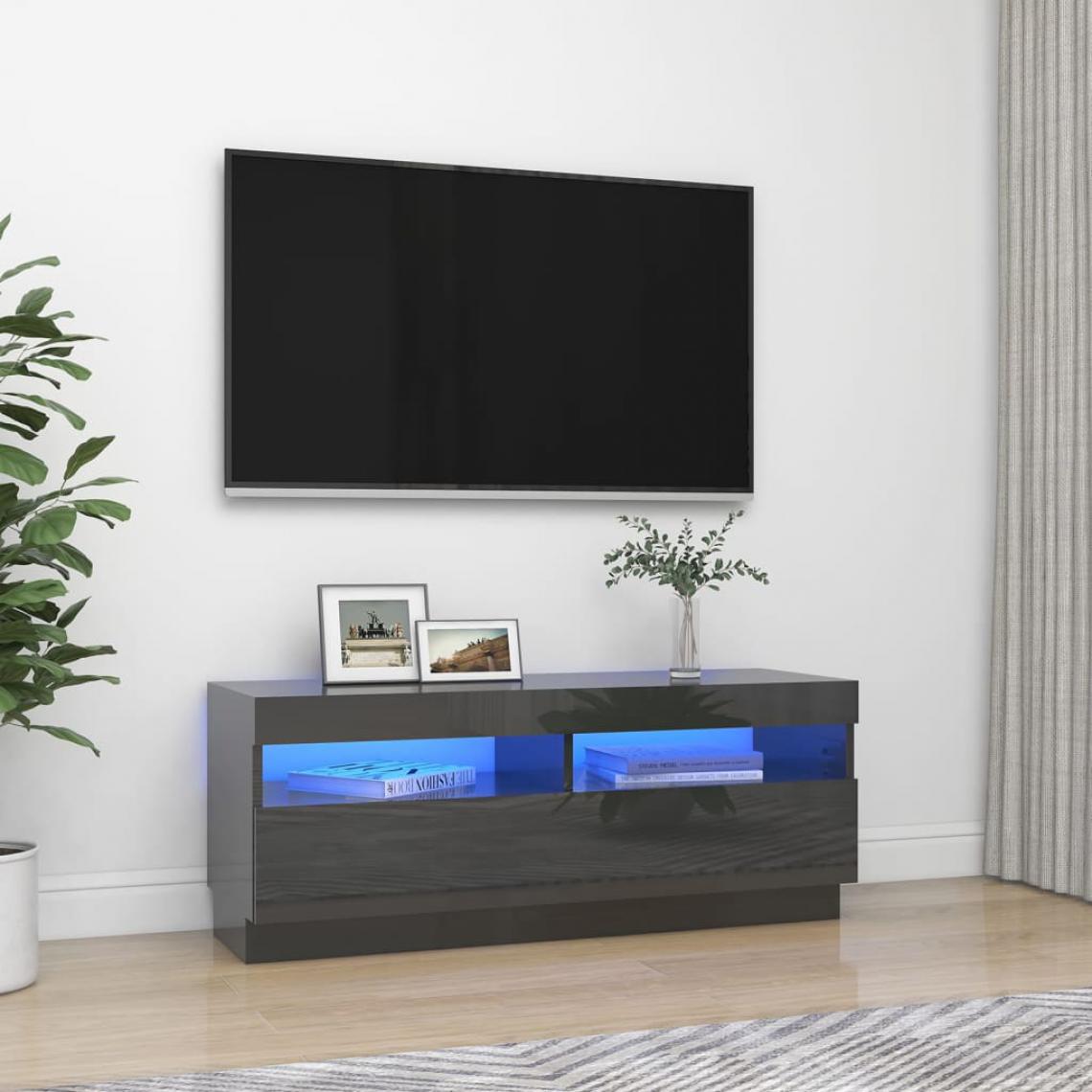 Vidaxl - vidaXL Meuble TV avec lumières LED Gris brillant 100x35x40 cm - Meubles TV, Hi-Fi