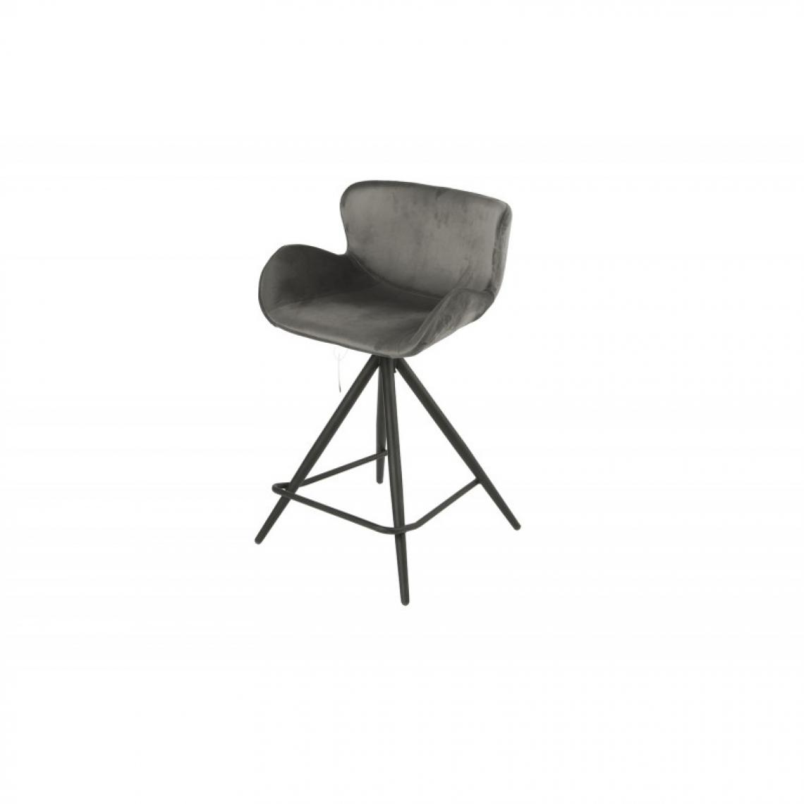 Meubletmoi - Chaise de bar en tissu velours gris anthracite et pieds métal - LOTUS - Tabourets