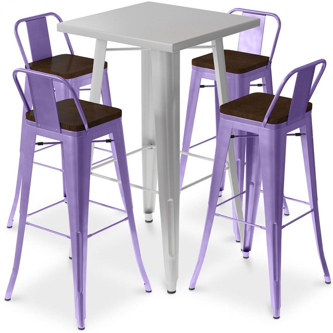 Iconik Interior - Table de bar argentée + 4 tabourets de bar en acier Ensemble Bistrot Stylix Design industriel - Nouvelle édition Violet pastel - Tabourets