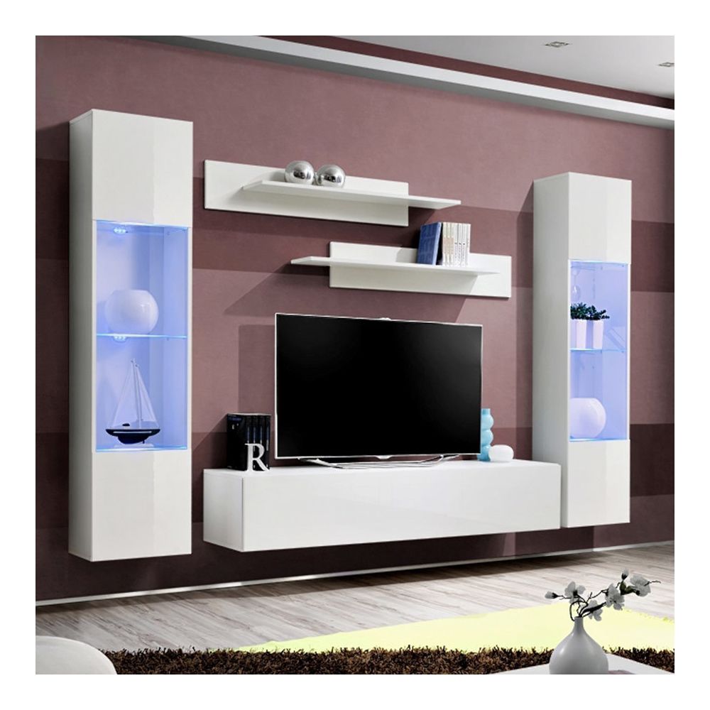 Nouvomeuble - Ensemble meuble tele design blanc LARISSA - Meubles TV, Hi-Fi