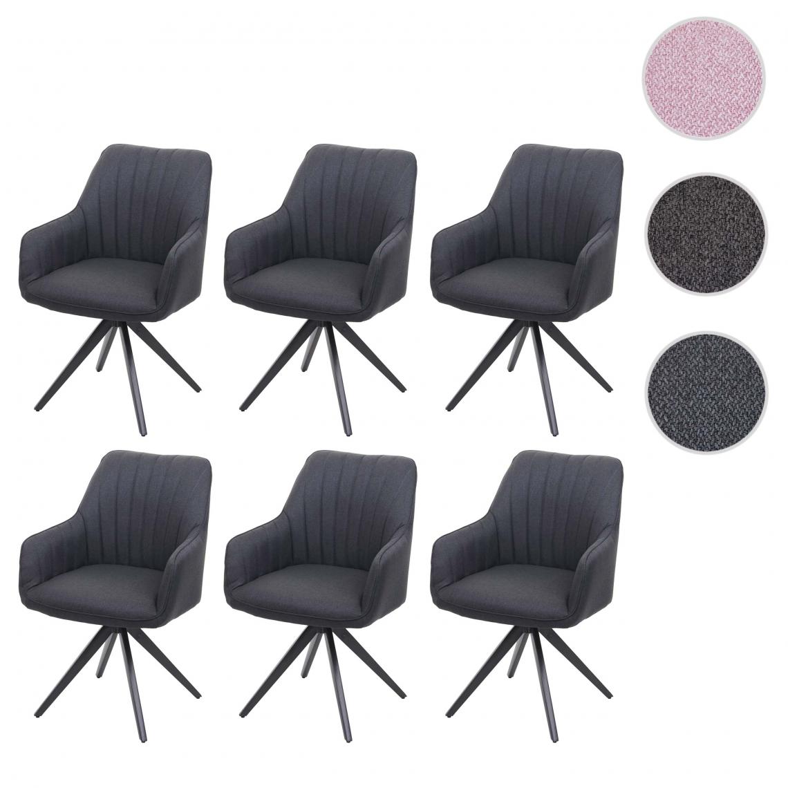 Mendler - 6x chaise de salle à manger HWC-H73 chaise à accoudoirs, rétro acier tissu/textile ~ gris foncé - Chaises