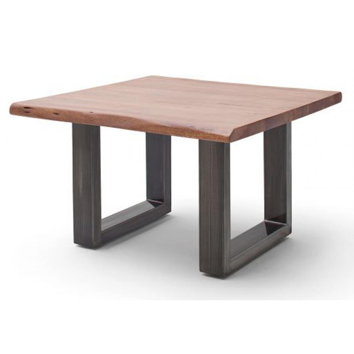 Pegane - Table basse en bois d'acacia massif noyer et acier antique - L.75 x H.45 x P.75 cm - Tables basses