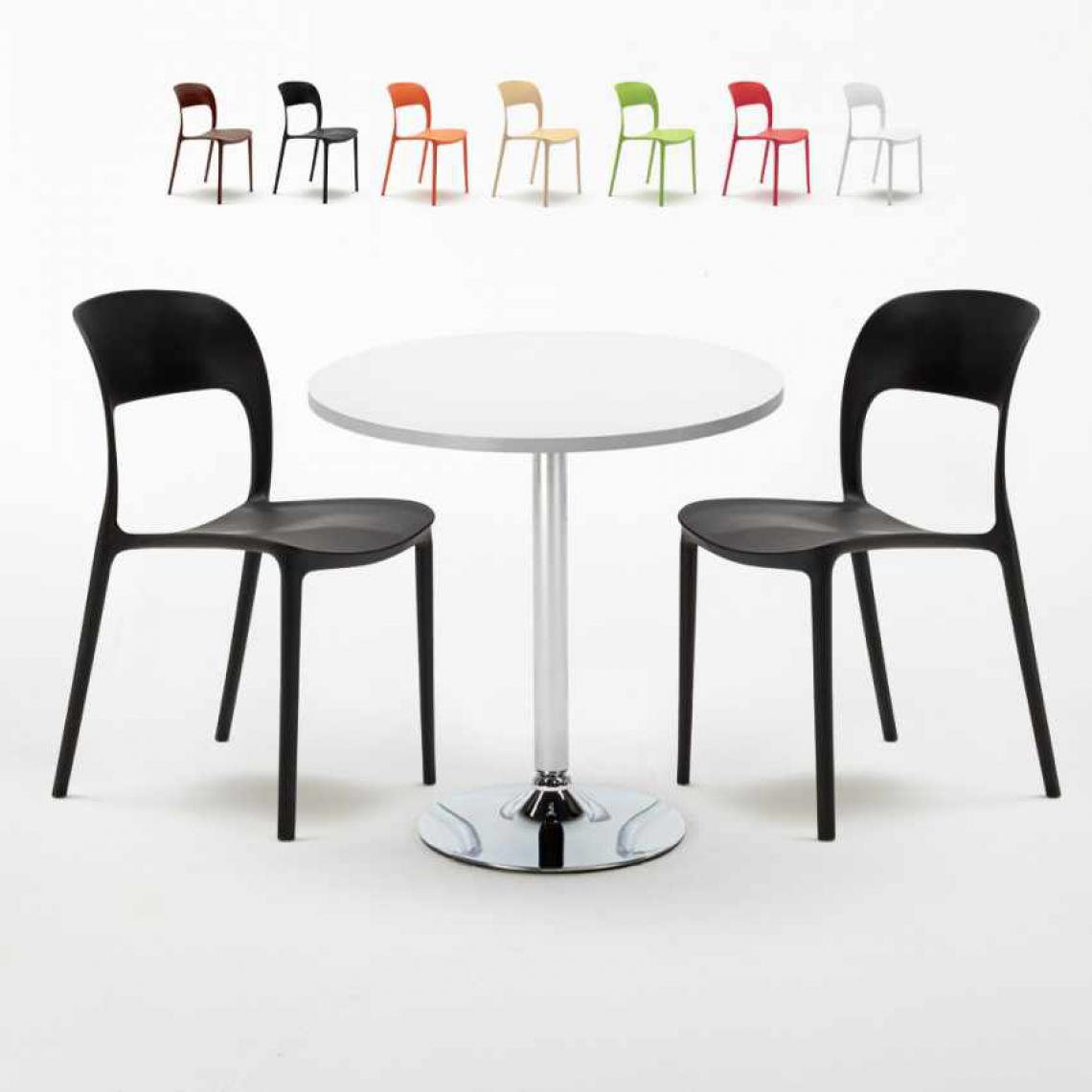Ahd Amazing Home Design - Table Ronde Blanche 70x70cm Avec 2 Chaises Colorées Set Intérieur Bar Café Restaurant LONG Island, Couleur: Noir - Tables à manger
