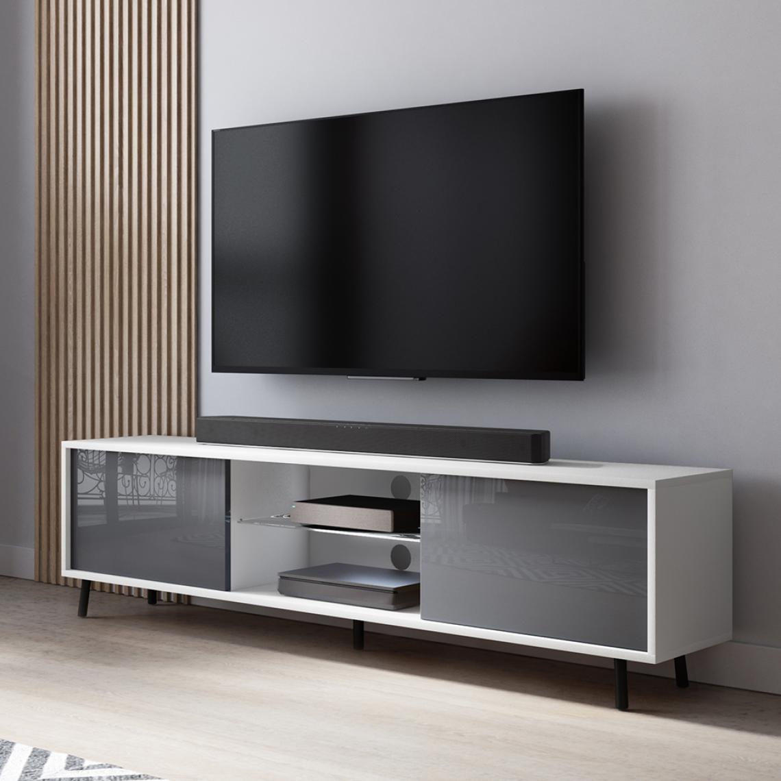 Selsey - Meuble tv - LEFYR - 140 cm - blanc mat / gris brillant - éclairage LED - Meubles TV, Hi-Fi