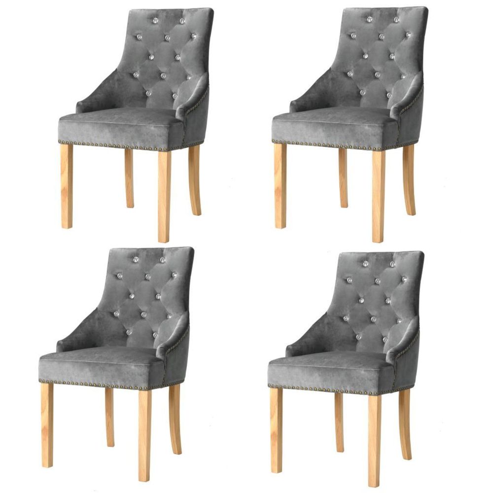 Vidaxl - Chaise de salle à manger 4 pcs Chêne massif et velours argenté - Chaises de cuisine et de salle à manger | Argent | Argent - Chaises