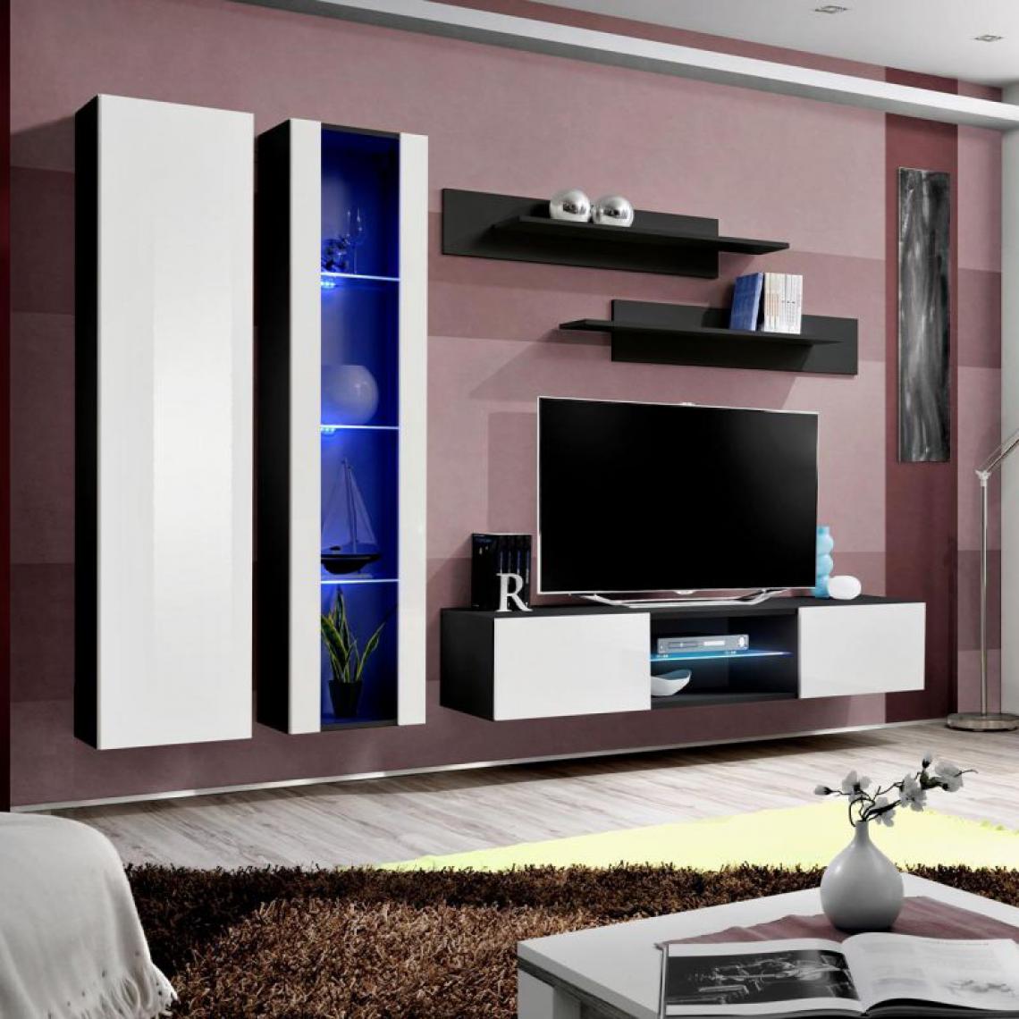 Ac-Deco - Meuble TV Mural Design LXXXIX 260cm Blanc & Noir - Meubles TV, Hi-Fi
