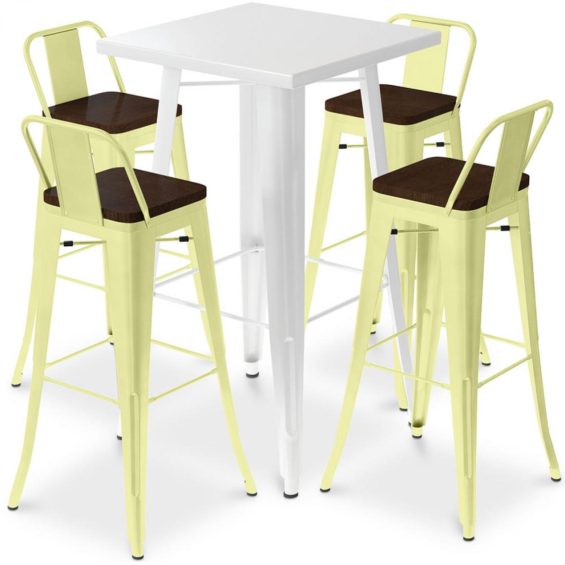 Iconik Interior - Table de bar blanche + 4 tabourets de bar en acier - Ensemble Bistrot Stylix Design industriel - Nouvelle édition Jaune pâle - Tabourets